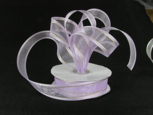 Organza Ribbon With Satin Edge and Gold Stripe , Lavender, 7/8 Inch x 25 Yards (1 Spool) SALE ITEM
