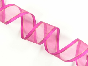 Organza Ribbon With Satin Edge and Gold Stripe , Wine, 5/8 Inch x 25 Yards (1 Spool) SALE ITEM