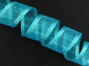 Organza Ribbon With Satin Edge and Gold Stripe , Turquoise, 5/8 Inch x 25 Yards (1 Spool) SALE ITEM