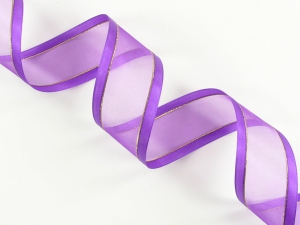 Organza Ribbon With Satin Edge and Gold Stripe , Purple, 5/8 Inch x 25 Yards (1 Spool) SALE ITEM