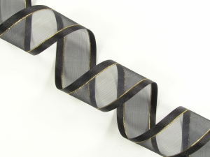 Organza Ribbon With Satin Edge and Gold Stripe , Black, 5/8 Inch x 25 Yards (1 Spool) SALE ITEM