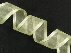 Organza Ribbon With Satin Edge and Gold Stripe , Yellow, 3/8 Inch x 25 Yards (1 Spool) SALE ITEM