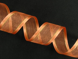 Organza Ribbon With Satin Edge and Gold Stripe , Orange, 3/8 Inch x 25 Yards (1 Spool) SALE ITEM