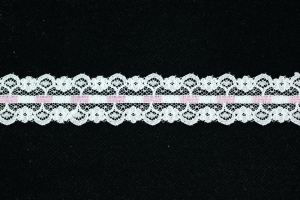 1 Inch Flat Lace, Ivory -  Pink (50 yards) MADE IN USA