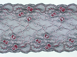 6.5 Inch Flat Double Edge Galloon Lace, Black - Red (10 Yards) MADE IN USA