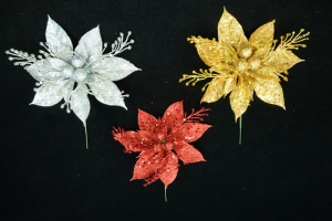 Assorted Glittered poinsettia and Berry Pick (lot of 12) SALE ITEM