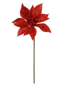 Red Glittered Poinsettia Pick (lot of 12) SALE ITEM
