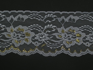4 Inch Flat Lace, White - Gold (10 yards) MADE IN USA