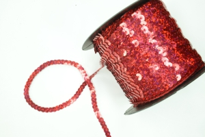 Sequin Trim On String, Candy Apple Red Spotlight, 6MM x 100 Yards (1 Spool) SALE ITEM