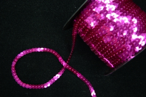 Sequin Trim On String, Hot Pink , 6MM x 100 Yards (1 Spool) SALE ITEM