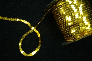 Sequin Trim On String, Gold , 6MM x 100 Yards (1 Spool) SALE ITEM