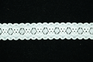 0.875 inch Elastic Flat Lace, White (1.1 lbs) MADE IN USA