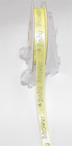 Printed " baby shower" Single Faced Satin Ribbon , Baby Maize, 3/8 Inch x 20 Yards (1 Spool) SALE ITEM
