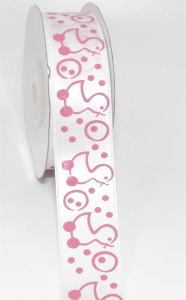 Printed " Baby Duckies With Bubbles " Satin Ribbon, White with Light Pink Motif, 7/8 Inch x 25 Yards (1 Spool) SALE ITEM