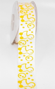 Printed " Baby Duckies With Bubbles " Single Faced Satin Ribbon, White with Yellow Motif, 7/8 Inch x 25 Yards (1 Spool) SALE ITEM