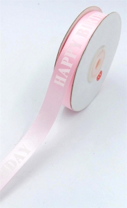 Printed " Happy Birthday " Single Faced Satin Ribbon, Light Pink with Pink Bold Font, 5/8 Inch x 25 Yards (1 Spool) SALE ITEM