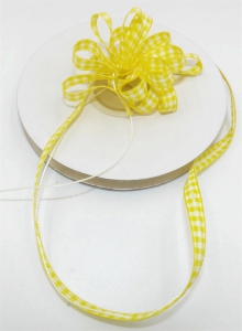 Woven " Gingham " Pull String Ribbon, Yellow with White, 1/4 Inch x 25 Yards (1 Spool) SALE ITEM
