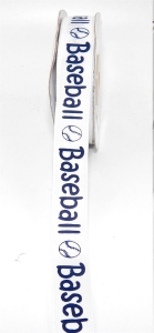 Printed " Baseball " Single Faced Satin Ribbon, White with Blue, 5/8 Inch x 25 Yards (1 Spool) SALE ITEM