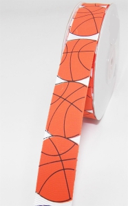 Printed White Grosgrain Ribbon w/ Orange Basketballs, Black Outlines, 1 1/2 Inch x 25 Yards (1 Spool) SALE ITEM