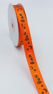 Orange/Black Boo! Satin Halloween Ribbon 5/8 x 25 yds., (1 spool) SALE ITEM