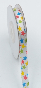 White/Primary Stars Satin 3/8 x 25 yds., (1 spool) SALE ITEM