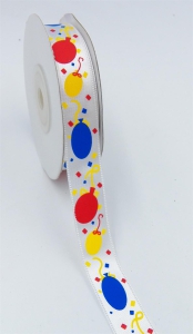 White/Multi Party Balloons Satin 5/8 x 25 yds., (1 spool) SALE ITEM