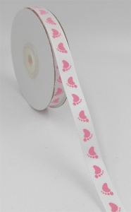 White/Pink Baby Feet Grosgrain 3/8 x 25 yds., (1 spool) SALE ITEM