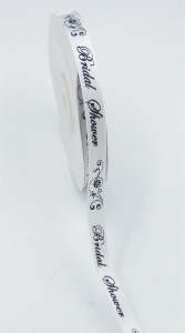 White/Black Bridal Shower Satin 3/8 x 25 yds., (1 spool) SALE ITEM