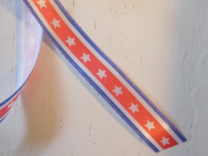 American Patriotic Red, White & Blue Stripe with White Stars Satin Ribbon 5/8 x 25 yds., (1 spool) SALE ITEM