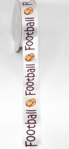 White/Brown “Football” and Football Motif Satin 5/8 x 25 yds., (1 Spool) SALE ITEM