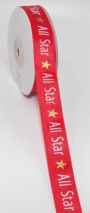 Red/Multi “All Star” with Gold Stars Satin  5/8 x 25 yds., (1 spool) SALE ITEM