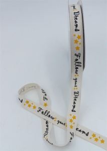 Natural Multi Woven Tape Fabric Ribbon - 'Follow Your Dreams' 5/8 x 25 yds., (1 Spool) SALE ITEM
