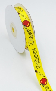 School Days Yellow with Red Apple Satin (1 Spool)  5/8 x 25 yds. SALE ITEM