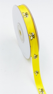 Yellow/Black with Bees Satin Ribbon 3/8 x 25 yds. (1 Spool) SALE ITEM
