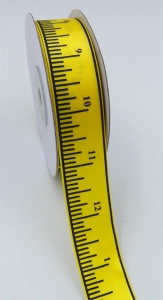 Printed Satin Ribbon Yellow/Black with Measurement Tape 7/8 x 25 yds., (1 spool) SALE ITEM
