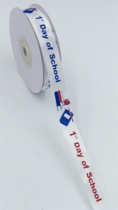 School Days White,Red, Blue Apple/Books Satin 5/8 x 25 yds., (1 spool) SALE ITEM