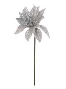 Silver Glittered Poinsettia Pick (lot of 12) SALE ITEM