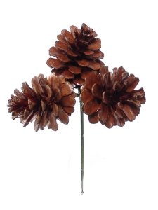 1.5" Natural Lacquered Pine Cone Pick x 3 (Lot of 1 Bag - 12 Picks Per Bag) SALE ITEM