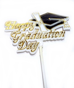 Happy Graduation Day Decoration, Sign, Pick, Cake Topper - White/Gold (Lot of 12) SALE ITEM