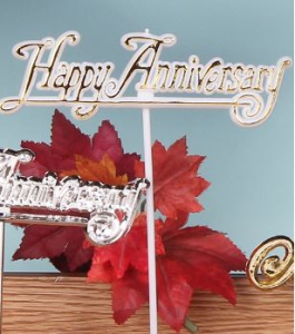 Happy Anniversary Decoration, Sign, Pick, Cake Topper - White/Gold (Lot of 12) SALE ITEM