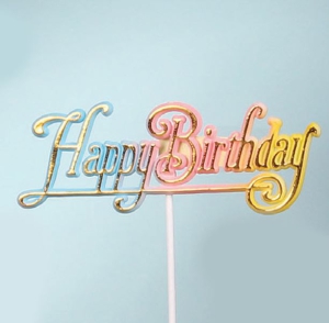 Happy Birthday Decoration, Sign, Pick, Cake Topper - Multi-Color Rainbow (Lot of 12) SALE ITEM