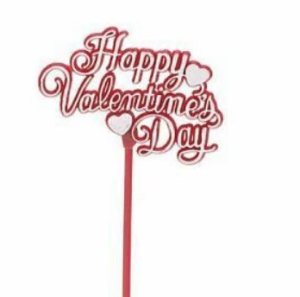 Happy Valentine's Day With 2 Hearts Decoration, Sign, Pick, Cake Topper - Red  On White (Lot of 12) SALE ITEM