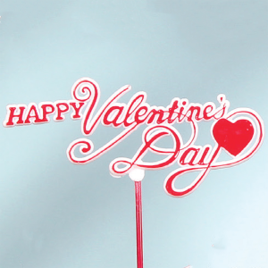 Happy Valentine's Day With 2 Hearts Decoration, Sign, Pick, Cake Topper - Red  On White (Lot of 12) SALE ITEM