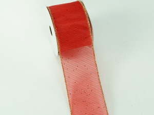 2.5 Inch Red Wired Christmas Ribbon w/ Gold Edges - Red / Metallic Red Christmas Pattern, 2.5 inch x 10 Yards (Lot Of 1 Spool) SALE ITEM