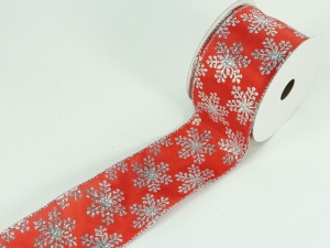 2.5 Inch Red & Silver Wired Christmas Ribbon w/ Silver Edges - Red / Silver Snowflake Pattern, 2.5 inch x 10 yards ( Lot Of 1 Spool) SALE ITEM