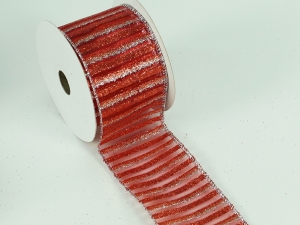 2.5 Inch Red & Silver Wired Christmas Ribbon w/ Silver Edges - Red / Silver Stripe Pattern, 2.5 inch x 10 yards (Lot Of 1 Spool) SALE ITEM