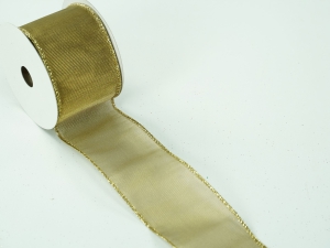 2.5 Inch Gold Wired Christmas Ribbon w/ Gold Edges - Sheer Gold Woven Stripe, 2.5 inch x 10 Yards (Lot Of 1 Spool) SALE ITEM