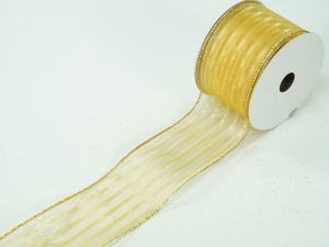 2.5 Inch Gold Wired Christmas Ribbon w/ Gold Edges - Sheer Gold Stripe, 2.5 inch x 10 Yards (Lot Of 1 Spool) SALE ITEM