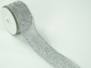 2.25 Inch Silver Wired Christmas Ribbon w/ Silver Edges - Silver Mesh Diamond Pattern, 2.25 inch x 3 Yards (Lot of 1 Spool) SALE ITEM