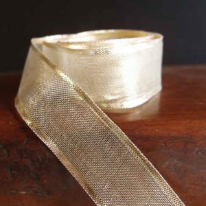1 Inch Gold Wired Christmas Ribbon w/ Gold Edges - Sheer Gold, 1 Inch x 25 Yards (Lot of 1 Spool) SALE ITEM